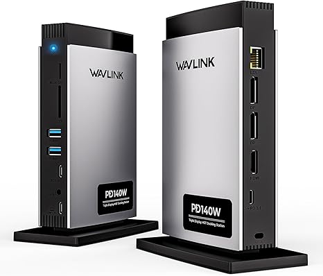 WAVLINK Laptop Docking Station 3 Monitors, 11 in 1 USB C Docking Station with PD3.1 140W Charging, 8K HDMI + Dual 8K Displayport, 5 USB-C/USB-A, SD/TF Slot, Audio/Mic, RJ45 Ethernet for M1/M2/M3/M4