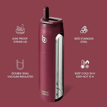 Load image into Gallery viewer, BOTTLE BOTTLE Stainless Steel Water Bottle with Straw and Lid, 32 oz Vacuum Insulated Water Bottle, Stay Cold for 24 Hrs, Hot for 12 Hrs, Leak-Proof Wide Mouth Sports Water Bottles red
