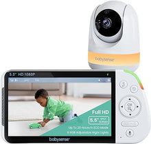 Load image into Gallery viewer, Babysense 5.5” 1080p Full HD Split-Screen Baby Monitor, Video Baby Monitor with Camera and Audio, PTZ Camera, RGB Night Light, 1000ft Range, Two-Way Audio, 4X Zoom, 5000mAh Battery
