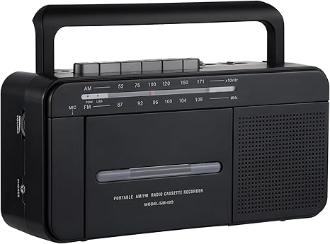 Boombox MP3 Conversion Cassette Tape Player Recorder AM FM Radio, Cassette to MP3 Digital Converter, USB Recording, Built-in Microphone, Big Speaker and Earphone Jack by AC or C Batteries