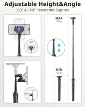 Load image into Gallery viewer, UBeesize 72'' Magnetic Tripod for iPhone with Remote, Extendable Cell Phone Tripod Stand, Compatible with MagSafe, Selfie Stick Tripod for iPhone 15 14 13 12 11 Series and Android Phones
