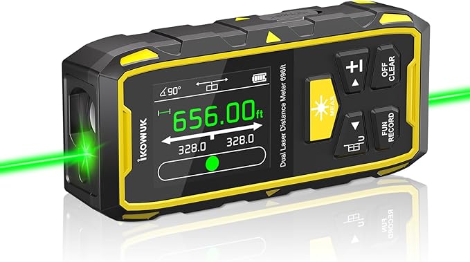 IKOVWUK Dual Laser Measuring Tool, 656FT/200M Green Bilateral Laser Distance Meter 6 Unit Switching, Rechargeable Digital Laser Measure with Backlit LCD Display, Bubble Level, Multiple Measure Mode