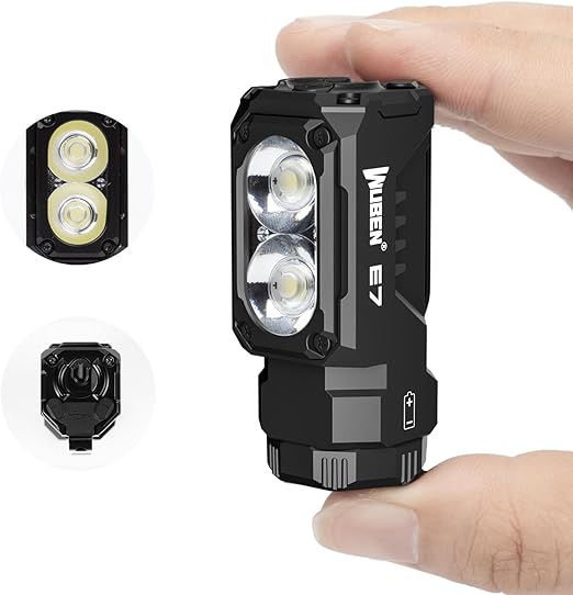 WUBEN E7 1800 Lumen Rechargeable Mini Flashlight with Magnet - Super Bright 6 Modes EDC Flashlight, Typ-C Rechargeable LED; IP68 Pocket Flashlight for Headlamp Use, Rescue, Camping