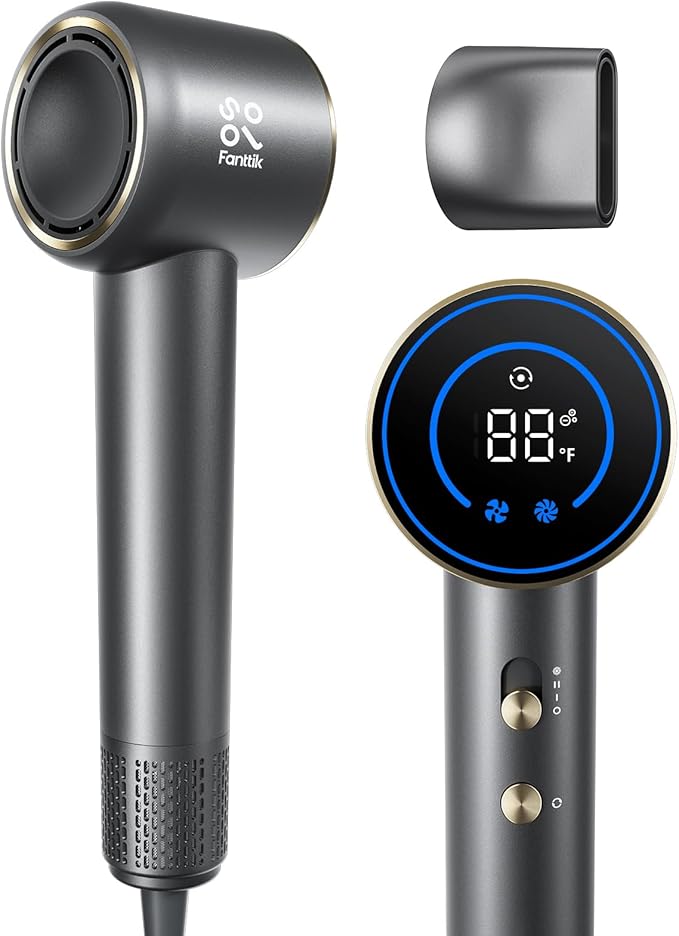 Fanttik Solo Aura H10 APEX Hair Dryer, Ionic Blow Dryer with HD Display, Brushless Motor, Thermo-Control, Magnetic Concentrator, 110000 RPM High-Speed, LightFlow for Fast Drying & Shine