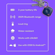 Load image into Gallery viewer, Tile by Life360 Mate (2024) Bluetooth Tracker, Keys Finder and Item Locator for Keys, Bags and More. Phone Finder. Both iOS and Android Compatible. 1-Pack (Navy Blaze)
