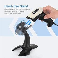 Load image into Gallery viewer, Eyoyo Wireless 2D QR Barcode Scanner with Stand, Bluetooth &amp; 2.4G Wireless &amp; USB Wired Handheld Barcode Reader with 1D 2D Screen Scanning Auto Sensing Connect Smart Phone Tablet PC
