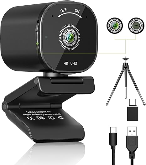 Nisheng 4K Webcam for PC, Autofocus USB Webcam, Dual AI Noise-Cancelling Mics, Plug & Play Streaming Webcam with Privacy Cover, Web Camera for Zoom/Teams/Meet/Xbox/OBS