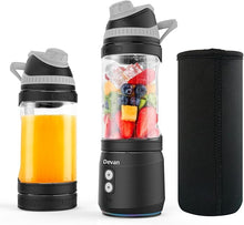 Load image into Gallery viewer, Portable Blender, Anti-Jamming 300 Watt for Shakes and Smoothies, 24oz Travel Blender USB Rechargeable, BPA Free Sporty bottle with a Travel Lid. (Black with Insulated Sleeve)
