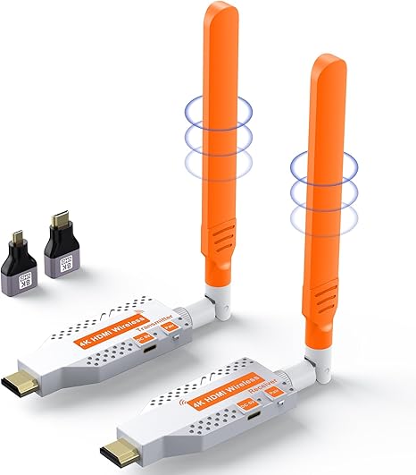 Wireless HDMI Transmitter and Receiver, 4K Decode 2160P Output, 5.8G Wireless HDMI Extender, Silvery Metal Housing, 500FT/150M Range, for PC/Laptop/Projector/TV/Camera