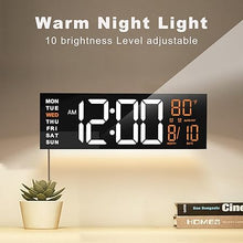 Load image into Gallery viewer, JALL 16&quot; Large Digital Wall Clock Timer, Remote Controll, 2 Alarms, LED Display, 8 RGB Color, Auto DST, Temperature for Living Room, Bedroom, Desk, Mounted, Gift for Elderly (White Orange, 16 inches)
