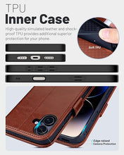 Load image into Gallery viewer, OCASE Compatible with iPhone 16 Wallet Case, PU Leather Flip Folio Case with Card Holders RFID Blocking Kickstand [Shockproof TPU Inner Shell] Phone Cover 6.1 Inch 2024, Dark Brown
