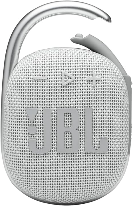 JBL Clip 4 - Portable Mini Bluetooth Speaker, big audio and punchy bass, integrated carabiner, IP67 waterproof and dustproof, 10 hours of playtime, speaker for home, outdoor and travel (White)