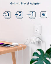 Load image into Gallery viewer, 2 Pack India Power Adapter, One Beat Type D Plug Adapter with 3 American Outlets 3 USB Ports(1USB C), 6 in 1 India Travel Plug Adapter for US to India, Bangladesh, Kuwait, Maldives
