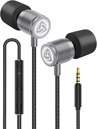 LUDOS Ultra Wired Earbuds in-Ear Headphones, 5 Years Warranty, Earphones with Microphone, Noise Isolating Ear Buds, Memory Foam for iPhone, Samsung, School Students, Kids, Women, Small Ears - Grey