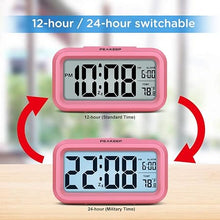 Load image into Gallery viewer, Peakeep Night Light Alarm Clock Battery Operated with Indoor Temperature, Desk Digital Clock for Kids Girls Bedrooms (Pink)
