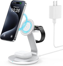 Load image into Gallery viewer, 3 in 1 Charging Station Compatible with Magsafe Charger Wireless Charger Stand for iPhone 16 15 14 13 12 Series Wireless Charging Station for AirPods Wireless Charging Stand for iWatch Series
