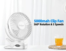 Load image into Gallery viewer, Viniper 6 inch Rechargeable Clip on Fan, 5000mah Battery Desk Fan : 360° Rotation &amp; 3 Speeds Strong Wind Portable Fan, 8-30 Working Hours, Quiet and Powerful (White)
