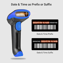 Load image into Gallery viewer, Tera Barcode Scanner Wireless 1D 2D QR with Stand: Battery Level Indicator 3 in 1 Works with Bluetooth 2.4G Wireless USB Wired Handheld Bar Code Reader with Vibration Alert HW0002 Blue
