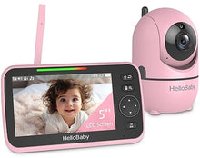 Load image into Gallery viewer, HelloBaby Upgrade Monitor, 5&#39;&#39;Sreen with 30-Hour Battery, Pan-Tilt-Zoom Video Baby Monitor with Camera and Audio, Night Vision, VOX, 2-Way Talk, 8 Lullabies, 1000ft Range No WiFi, Ideal Gifts - Pink
