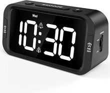 Load image into Gallery viewer, Digital Dual Alarm Clock for Bedroom, Easy to Set, 0-100% Dimmer, USB Charger, 5 Sounds Adjustable Volume, Weekday/Weekend Mode, Snooze, 12/24Hr, Battery Backup, Compact Clock for Bedside
