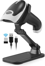 Load image into Gallery viewer, Bluetooth Barcode Scanner, Wireless Bar Code Scanners with Stand 3 in 1 Bluetooth &amp; 2.4G Wireless &amp; USB Wired Connection Qr Code Scanner Handheld 1D&amp;2D&amp;PDF417 Data Matrix Automatic Barcode Reader
