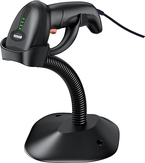 Symcode USB 1D Barcode Scanner with Stand Handheld Wired Laser Barcode Reader Scanner with Gooseneck Stand and Cable Twilight Blac