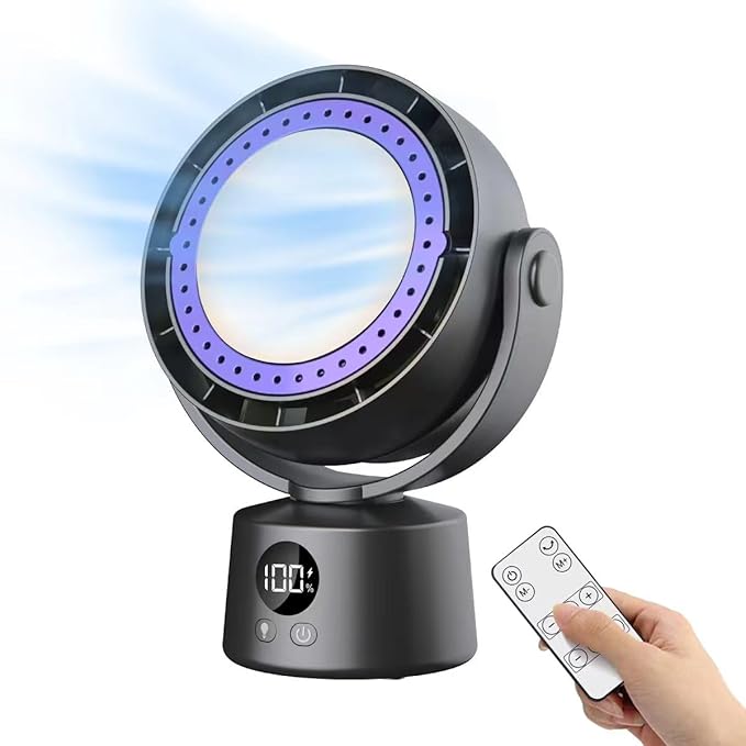 2024 New Desk Fan Camping Fan with LED Light&Remote Control&LED Display&Hook,6 Speeds,USB Rechargeable Personal Fan for Camping,Indoors