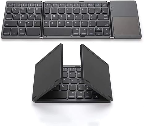 ROCK&ROWN Foldable Bluetooth Keyboard, Pocket Size Portable Wireless Keyboard with Touchpad for Mac OS,Android, Windows, Linux, PC, Tablet, with Rechargeable Li-ion Battery-Dark Gray