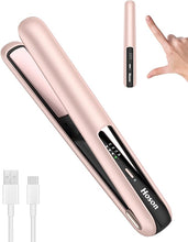 Load image into Gallery viewer, Hoson Cordless Hair Straightener,Portable Mini Flat Iron Travel for Short Hair,USB-C Rechargeable Wireless Hair Straightener and Curler 2 in 1 (Pink)
