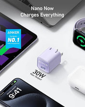 Load image into Gallery viewer, 30W USB C GaN Charger, Anker 511 Charger (Nano 3), PIQ 3.0 Foldable Fast Charger for iPhone 15 Series, Galaxy, iPad (Cable Not Included)—Lilac Purple

