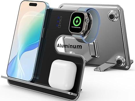 3-in-1 Wireless Charger for Apple Fanboys: Aluminum Alloy Charging Station for iPhone Apple Watch and Airpods - Detachable Travel Charger for Multiple Devices