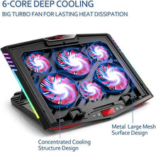 Load image into Gallery viewer, MeFee RGB Laptop Cooling Pad for 15.6-21 Inch Professional Gaming Laptop Cooler with 6 Quiet Fans and Button Control, Pure Metal Panel Portable Cooler
