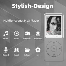 Load image into Gallery viewer, Mp3 Player with Bluetooth Music Players,Portable Walkman Mp3/Mp4 Players Build-in Video,Voice Record,Fm Radio,E-Book,Photo Viewer,Alarm Clock,1.8&quot; HD Screen MP3 Player with SD Card Slot(White 16GB)
