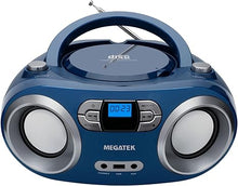 Load image into Gallery viewer, MEGATEK Portable CD Player Boombox with FM Radio, Bluetooth, and USB Port | Clear Stereo Sound | CD-R/RW and MP3 CDs Compatible | 3.5mm Aux Input and Headphone Jack | Backlit LCD Display - Blue Jay
