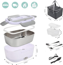 Load image into Gallery viewer, Electric Lunch Box Food Heater, 80W Heated Lunch Box for Adults, 12V 24V 110V Portable Food Warmer LunchBox for Car Truck Work with Removable 304 Stainless Steel Container White
