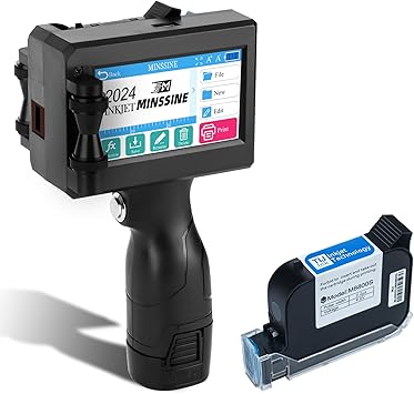 Handheld Inkjet Printer, MS-C10 Portable Handheld Printer Gun with Fast-Drying Solvent Cartridge for QRCode Barcode Production Date Time Logo Batch Number on Any Surface(0.5 Inch Nozzle)