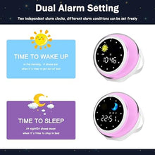 Load image into Gallery viewer, Kids Alarm Clock, Ok to Wake Clock for Toddlers with Sunrise &amp; Moon for Bedroom Decor, Sleep Training Digital Clock with White Noise Sound &amp; Night Light for Girls Boys (Pink-Blue)
