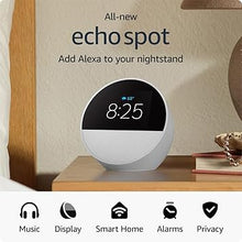 Load image into Gallery viewer, All-new Amazon Echo Spot (newest model), Smart alarm clock with vibrant sound + Alexa, Glacier White
