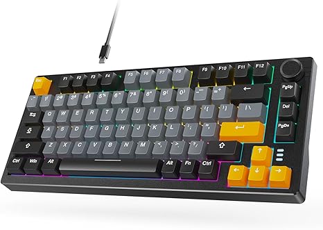 ARZOPA 75% Mechanical Gaming Keyboard Wired, Rainbow Backlit 81 Keys Gasket Mount PC Gaming Keyboard, Compact Mechanical Keyboard, One Knob Volume Control, Sound Absorbing Pads, Linear Red Switch-K81