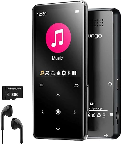 64GB MP3 Player with Bluetooth 5.2, Music Player with Built-in Speaker, FM Radio, HD Recording, Picture, Video, EBook, Earphones Included