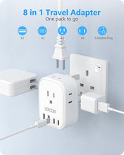Load image into Gallery viewer, LENCENT US to UK Ireland Travel Plug Adapter, Grounded Type G Outlet Adaptor with 4 USB Charger(2 USB C), 4 Outlets Converter for USA to Dubai Scotland British London England Hong Kong Irish Qatar
