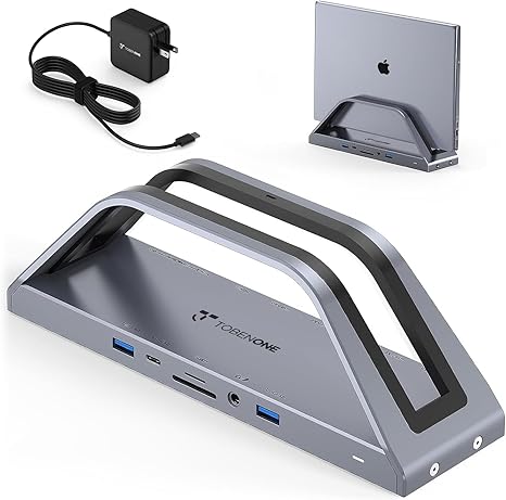 TobenONE 14-in-1 MacBook Pro/Air Docking Station Dual 4K Monitor, Vertical Laptop Docking Station Stand for Mac M1/M2/M3/M4 Pro/Max, USB C Dock with 65W Power Adapter, 2 HDMI, VGA, 5Gbps USB, RJ45