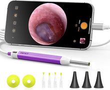 Load image into Gallery viewer, Anykit Digital Otoscope with Gyroscope, HD Ultra Clear View Ear Camera with Ear Wax Removal Tools, Video Ear Scope Otoscope with Light, Compatible with Android, iPhone 15 (Purple)
