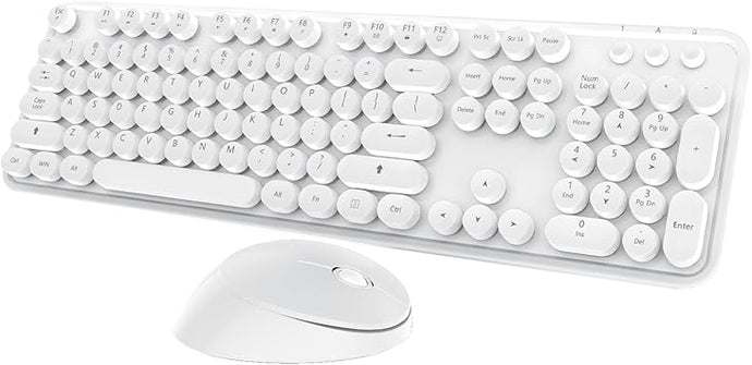 Wireless Keyboard Mouse Combo, 104 Keys Cute White Keyboard with Number Pad & Mouse for Windows, Computer, PC, Notebook, Laptop (White)