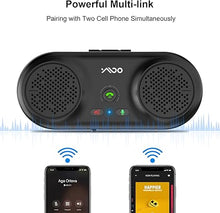 Load image into Gallery viewer, YMOO Bluetooth 5.0 Wireless Car Speakerphone with Visor Clip, Handsfree Auto On/Off, Dual Speaker Support for Siri and Google Assistant, Portable Handsfree Talking Car Kit
