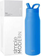 Load image into Gallery viewer, Simple Modern Water Bottle with Straw lid | Insulated Stainless Steel Thermos | Reusable Travel Water Bottles for Gym &amp; Sports | Leak Proof &amp; BPA Free | Mesa Collection | 34oz, Supersonic Blue
