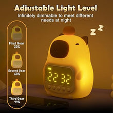 Load image into Gallery viewer, Cute Capybara Alarm Clock Night Light, Fun Children&#39;s Wake Up Lamp, Night Light for Kids Bedroom Decoration, Sleep Training Clock, Birthday Gift
