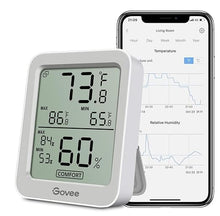 Load image into Gallery viewer, Govee Bluetooth Digital Hygrometer Indoor Thermometer, Room Humidity and Temperature Sensor Gauge with Remote App Monitoring, Large LCD Display, Notification Alerts, 2 Years Data Storage Export, Grey
