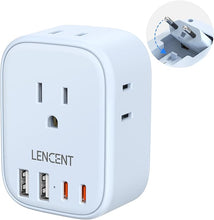 Load image into Gallery viewer, European Travel Plug Adapter, LENCENT International Type-C Foldable Power Plug with 4 Outlets, USB C Charger Adaptor, US to Most of Europe EU Iceland Spain Italy France Germany, Cruise Approved, Blue
