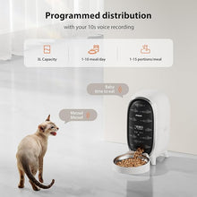 Load image into Gallery viewer, WiFi Automatic Cat Feeder, 3L Automatic Feeder Cat Dry Food with 10s Voice Recorder, Auto Cat Feeder with 1-10 Meals &amp; Blockage Sensor, Dual Power Supply
